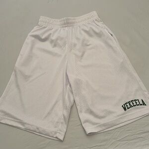 Spot On white Camp Wekeela green logo mesh basketball shorts